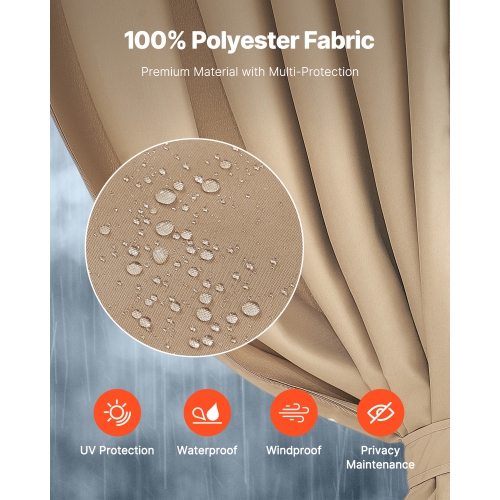 VEVOR 13' x 10' x 7' Gazebo Curtains Outdoor, Gazebos, 4-Panel Sidewall Gazebo Privacy Curtains with Zippers, Outdoor Curtain Replacement for Patio