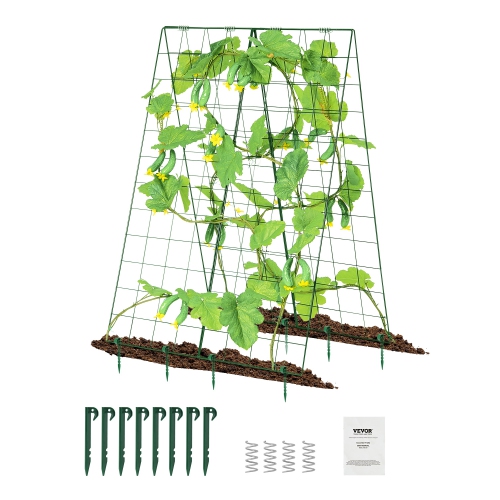 VEVOR  46" X 32" Cucumber Trellis for Climbing Plants, Foldable Cucumber Trellis Set \w Plant Clips, Metal Garden Trellis for Raised Bed, Outdoor
