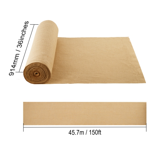 VEVOR 36” x 150 ft Burlap Fabric Roll, 50 x 50 High Density Wide Natural Burlap Fabric Rolls, Jute Fabric Burlap Tree Wrap Roll, for Decor, Crafts,