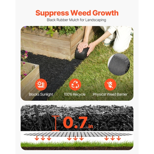 VEVOR 120 x 4.5 in Rubber Mulch for Landscaping, 2 Rolls Recycled Rubber Mulch Mat, Permanent Rubber Pathway, Natural-Looking Black Mulch Garden