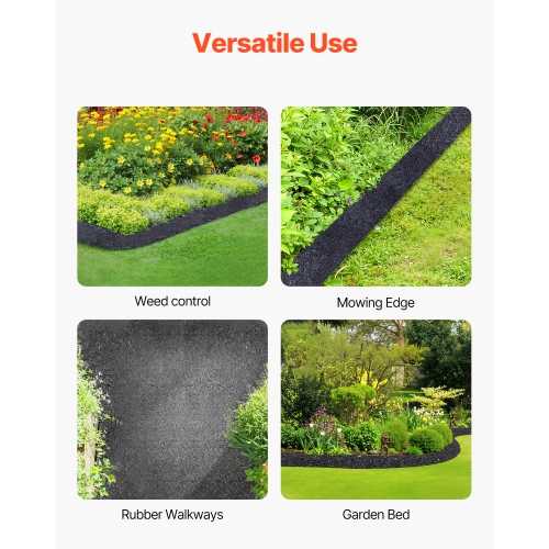 VEVOR 120 x 4.5 in Rubber Mulch for Landscaping, 2 Rolls Recycled Rubber Mulch Mat, Permanent Rubber Pathway, Natural-Looking Black Mulch Garden
