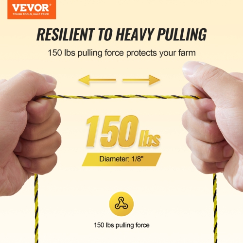 VEVOR 1640Ft Electric Fence Wire, 500M Portable Polywire, 1/8" Diameter 6 Stainless Steel Strands, Fencing Rope Line with 25 Fence Insulators and 25