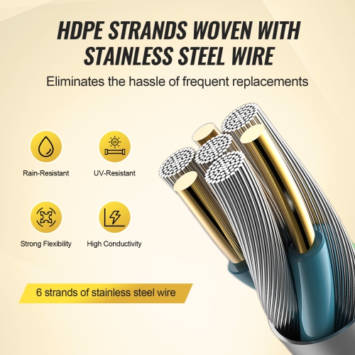 VEVOR 1640Ft Electric Fence Wire, 500M Portable Polywire, 1/8" Diameter 6 Stainless Steel Strands, Fencing Rope Line with 25 Fence Insulators and 25