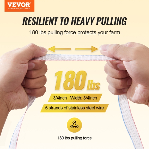 VEVOR 1640Ft Electric Fence Tape, 500M Polytape Fencing Hot Wire, 3/4" Width 6 Stainless Steel Strands for Reliable Conductivity, UV & Rust