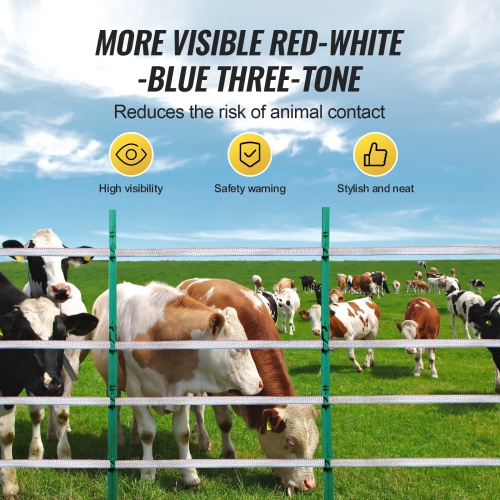 VEVOR 1640Ft Electric Fence Tape, 500M Polytape Fencing Hot Wire, 3/4" Width 6 Stainless Steel Strands for Reliable Conductivity, UV & Rust