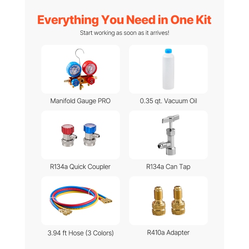 VEVOR 3.5 CFM AC Vacuum Pump and Gauge Set, Single Stage Rotary Vane HVAC Air Vacuum Pump,A/C Refrigerant Manifold Gauge,for R134a, R12, R22, R502a,