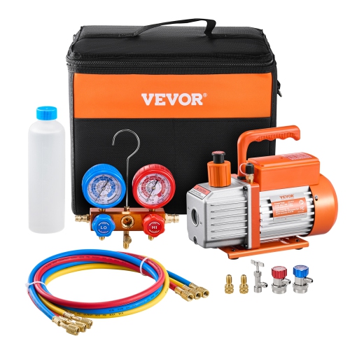 VEVOR 3.5 CFM AC Vacuum Pump and Gauge Set, Single Stage Rotary Vane HVAC Air Vacuum Pump,A/C Refrigerant Manifold Gauge,for R134a, R12, R22, R502a,