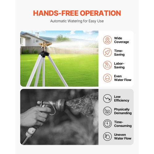 VEVOR 360 Degree Impact Sprinkler on Tripod Base, Heavy Duty Tripod Sprinklers with Brass Head & 3/4" Connector, Large Area Coverage Irrigation