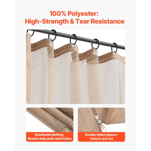 VEVOR 10 x 12 x 7.3 FT Gazebo Netting Replacement, Outdoor Garden Gazebo Net, 4-Panel Sidewall Mesh Gazebo Curtain, Patio Midge Netting with Double