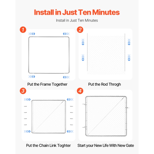VEVOR 70 x 72 in Chain Link Fence Gate, Adjustable Chain Link Fence Panel, Fit 3 ft x 4 ft (H) Garden Fence Gate Opening, Rust-Resistant Galvanized