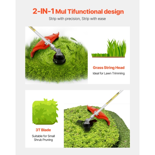VEVOR 16.9" String Trimmer, 25.2CC 2-Stroke, Gas Powered Weed Wacker, Cordless Grass Trimmer, Multi-Functional Lawn Edger with Shoulder Strap & 3T