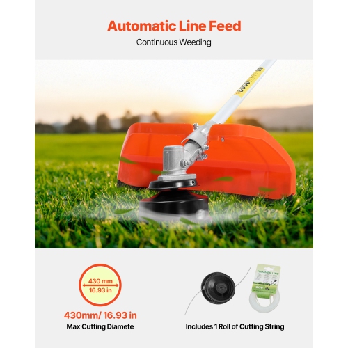VEVOR 16.9" String Trimmer, 25.2CC 2-Stroke, Gas Powered Weed Wacker, Cordless Grass Trimmer, Multi-Functional Lawn Edger with Shoulder Strap & 3T