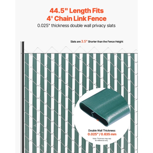VEVOR 4' High Bottom Locking Privacy Slats, Double-Wall Vertical Bottom-Locking Slats for Chain-Link Fence, High-Density HDPE Chain Link Slats