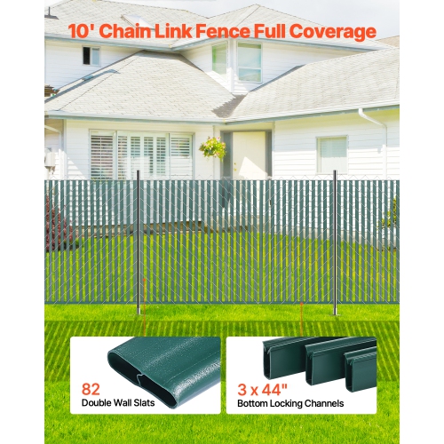 VEVOR 4' High Bottom Locking Privacy Slats, Double-Wall Vertical Bottom-Locking Slats for Chain-Link Fence, High-Density HDPE Chain Link Slats