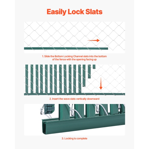 VEVOR 4' High Bottom Locking Privacy Slats, Double-Wall Vertical Bottom-Locking Slats for Chain-Link Fence, High-Density HDPE Chain Link Slats