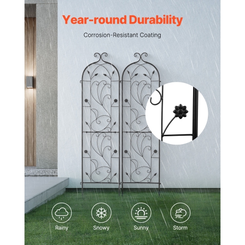 VEVOR 60 x 15 in Garden Trellis for Climbing Plants, 2 Packs Rustproof Metal Garden Flower Trellis, Outdoor Climbing Rose Trellis Cucumbers Support,