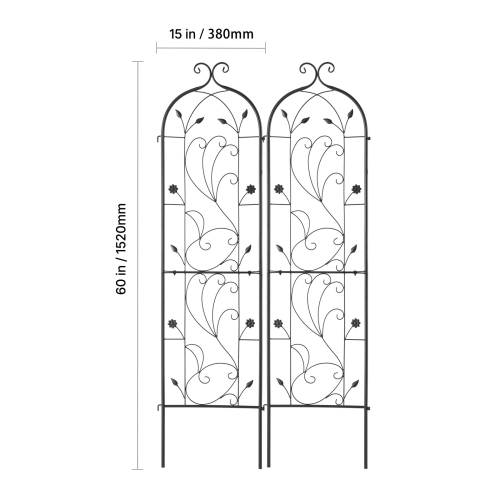 VEVOR 60 x 15 in Garden Trellis for Climbing Plants, 2 Packs Rustproof Metal Garden Flower Trellis, Outdoor Climbing Rose Trellis Cucumbers Support,