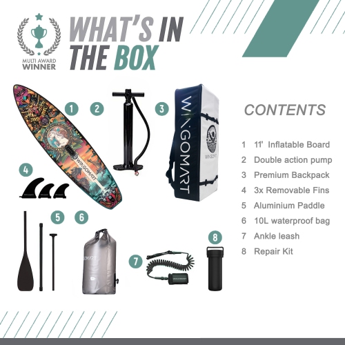 WINGOMART 11FT x 33" Super Wide Inflatable Stand Up Paddle Board, Ultra Stable Wide SUP Up to 2 people/375LB Fully equipped w/ Premium SUP