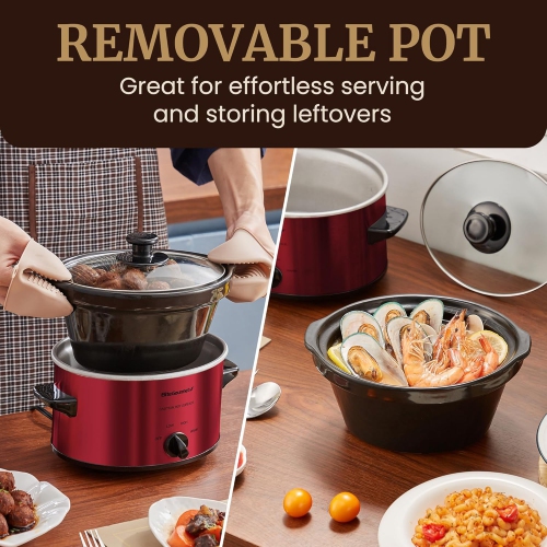 Elite Gourmet MST-275XR Electric Slow Cooker, AdjCatable Temp, Entrees, Sauces, Stews and Dips, Dishwasher-Safe Glass Lid & Ceraic Pot, 2Qt Capacity,