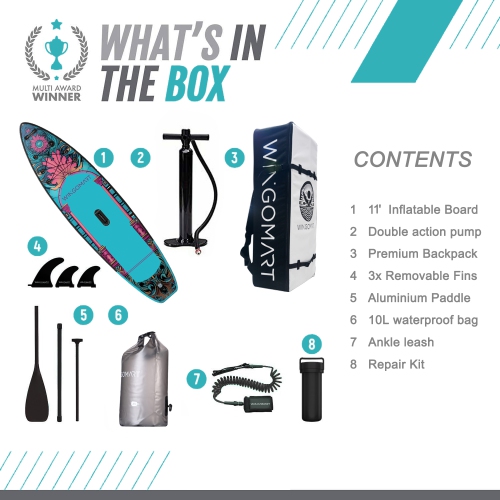 WINGOMART 11FT x 33" Super Wide Inflatable Stand Up Paddle Board, Ultra Stable Wide SUP Up to 2 people/375LB Fully equipped w/ Premium SUP