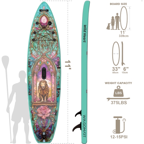 WINGOMART 11FT x 33" Super Wide Inflatable Stand Up Paddle Board, Ultra Stable Wide SUP Up to 2 people/375LB Fully equipped w/ Premium SUP