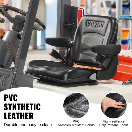 VEVOR 6.3-13.4 inch Universal Forklift Seat, Fold Down Tractor Seat with Adjustable Angle Back, Micro Switch, Seatbelt and Armrests, Slot Tractor