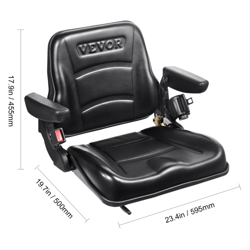 VEVOR 6.3-13.4 inch Universal Forklift Seat, Fold Down Tractor Seat with Adjustable Angle Back, Micro Switch, Seatbelt and Armrests, Slot Tractor