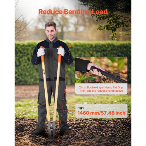 VEVOR 57.5-Inch Post Hole Digger, Post Hole Digger with Wood Handle, Manual Hole Digger with Scale Markings and Metal Blade, Post Hole Digger Tool