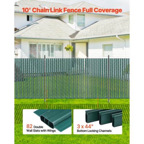 VEVOR Fit 4' High Fence Bottom Locking Privacy Slats, Double-Wall Vertical Bottom-Locking Slats with Wings for Chain-Link Fence, High-Density HDPE,