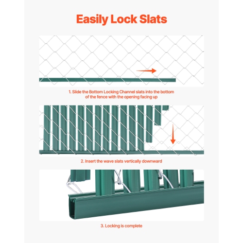 VEVOR Fit 4' High Fence Bottom Locking Privacy Slats, Double-Wall Vertical Bottom-Locking Slats with Wings for Chain-Link Fence, High-Density HDPE,