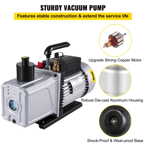 VEVOR 12CFM Vacuum Pump,1 HP Single Stage Air Conditioning Pump, 110V 5PA Ultimate Vacuum Refrigerant, HVAC Air Tool Rotary Vane, for Automobile