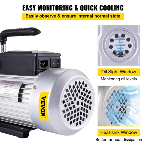 VEVOR 12CFM Vacuum Pump,1 HP Single Stage Air Conditioning Pump, 110V 5PA Ultimate Vacuum Refrigerant, HVAC Air Tool Rotary Vane, for Automobile
