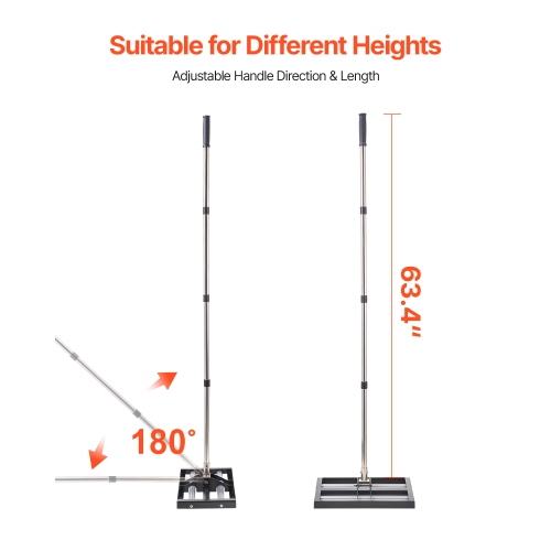 VEVOR 17" x 10" Updated Lawn Leveling Rake with Roller,Stainless Steel Lawn Leveler with 63.4" Adjustable Handle,Yard Leveling Rake,Effort Saving