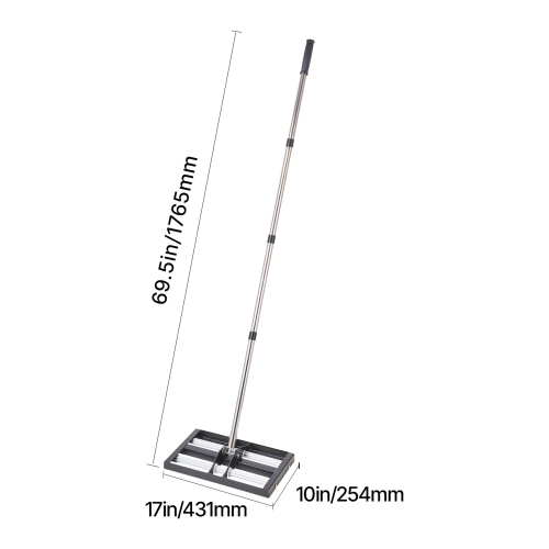 VEVOR 17" x 10" Updated Lawn Leveling Rake with Roller,Stainless Steel Lawn Leveler with 63.4" Adjustable Handle,Yard Leveling Rake,Effort Saving