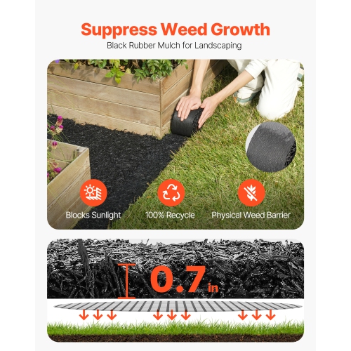 VEVOR 120 x 4.5 in Rubber Mulch for Landscaping,Recycled Rubber, Permanent Pathway, Natural-Looking Black Mulch Garden Edging Border for Plants,