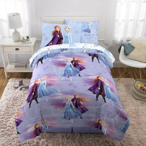 La Reine des neiges 2 Ensemble de draps 4 pièces Lit simple multicolore dans un sac pour enfants – Couvre-lit réversible, drap-housse, drap plat,