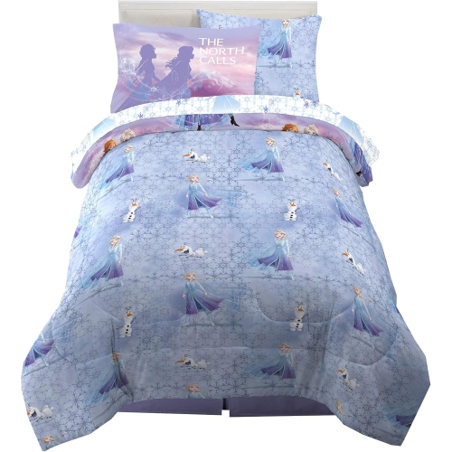 La Reine des neiges 2 Ensemble de draps 4 pièces Lit simple multicolore dans un sac pour enfants – Couvre-lit réversible, drap-housse, drap plat,