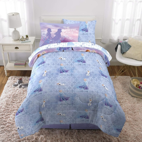 La Reine des neiges 2 Ensemble de draps 4 pièces Lit simple multicolore dans un sac pour enfants – Couvre-lit réversible, drap-housse, drap plat,