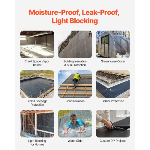 VEVOR 10 Mil Plastic Sheeting 5' x 100', Thick Plastic Sheeting Roll, Plastic Drop Cloth Painters Tarp, Polyethylene Covering for Crawl Space Vapor