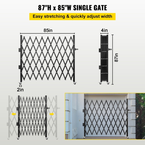 VEVOR 7' H x 6-1/2' W Single Folding Security Gate, Folding Door Gate, Steel Accordion Security Gate, Flexible Expanding Security Gate, 360掳 Rolling
