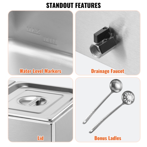 VEVOR 24QT Commercial Food Warmer,2-Pan Electric Steam Table,1200W Countertop Stainless Steel Buffet Bain Marie with 86-185°F Temp Control for