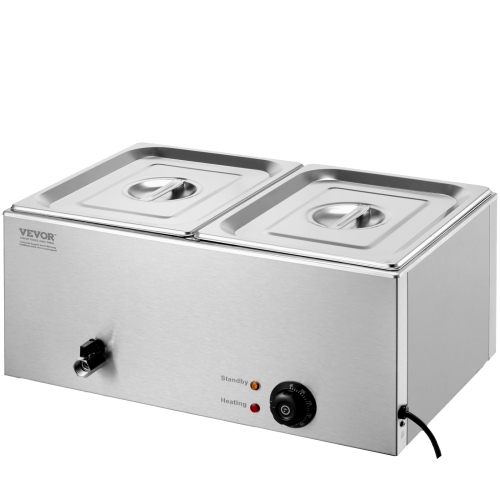 VEVOR 24QT Commercial Food Warmer,2-Pan Electric Steam Table,1200W Countertop Stainless Steel Buffet Bain Marie with 86-185°F Temp Control for