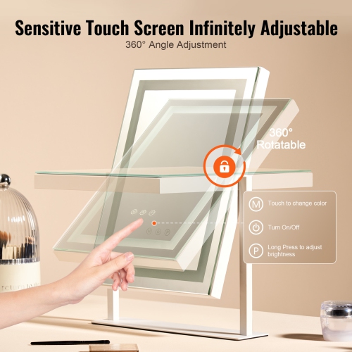 VEVOR 16.1x11.8 in Vanity Mirror with Lights, Three Color Lighting Modes, Lighted Makeup LED Mirror, and 5X Magnification Mirror, Smart Touch