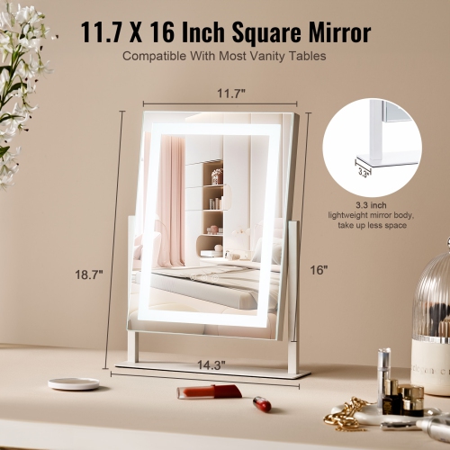 VEVOR 16.1x11.8 in Vanity Mirror with Lights, Three Color Lighting Modes, Lighted Makeup LED Mirror, and 5X Magnification Mirror, Smart Touch