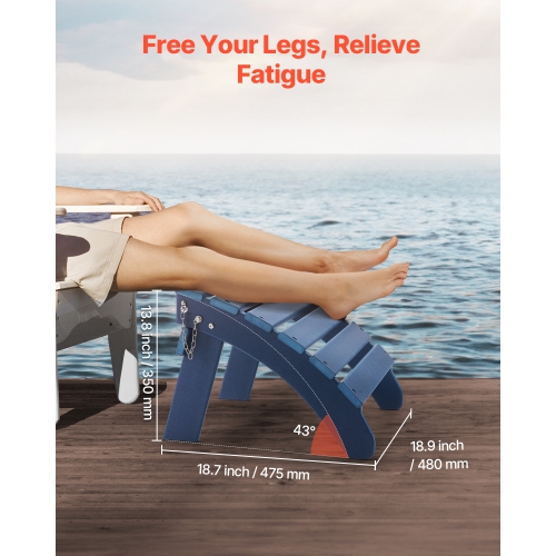 VEVOR 18.7L x 18.9W x 13.8H Inch Adirondack Ottoman Set of 2, HDPE Plastic Folding Adirondack Ottoman, Weather-Resistant Foot Rest for Adirondack