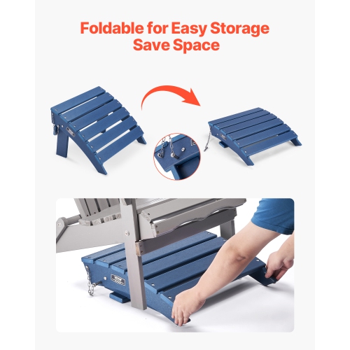 VEVOR 15.7L x 18.9W x 13H Inch Adirondack Ottoman, HDPE Plastic Folding Adirondack Ottoman, Weather-Resistant Foot Rest for Adirondack Chair, Widely