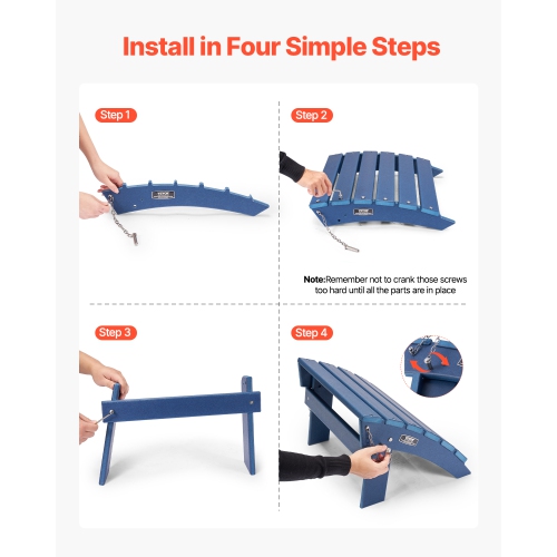 VEVOR 15.7L x 18.9W x 13H Inch Adirondack Ottoman, HDPE Plastic Folding Adirondack Ottoman, Weather-Resistant Foot Rest for Adirondack Chair, Widely