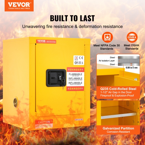 VEVOR 12 Gal Flammable Safety Cabinet, Cold-Rolled Steel Flammable Liquid Storage Cabinet, 16.9 x 16.9 x 22 in Explosion Proof with 1 Adjustable