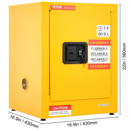 VEVOR 12 Gal Flammable Safety Cabinet, Cold-Rolled Steel Flammable Liquid Storage Cabinet, 16.9 x 16.9 x 22 in Explosion Proof with 1 Adjustable