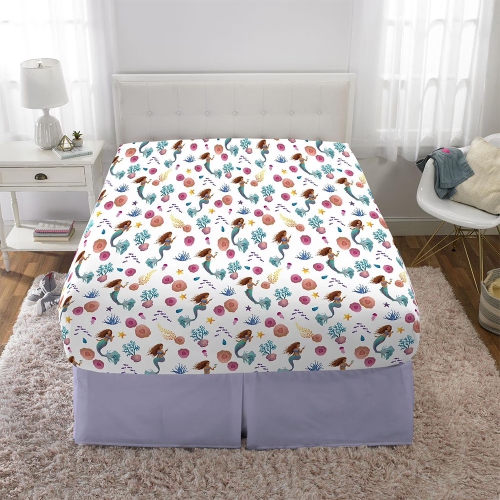 Little Mermaid "Aquatic Outlines" 4 Piece Soft and Cozy Multi-color Full Bedding Sheet Set for Kids